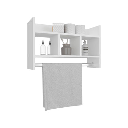Starke Bathroom Wall Shelf with Towel Bar, Compact Storage With A Wide Upper Shelf, Three Comapct Middle Shelves and Towel Holder for Bathroom Organizer