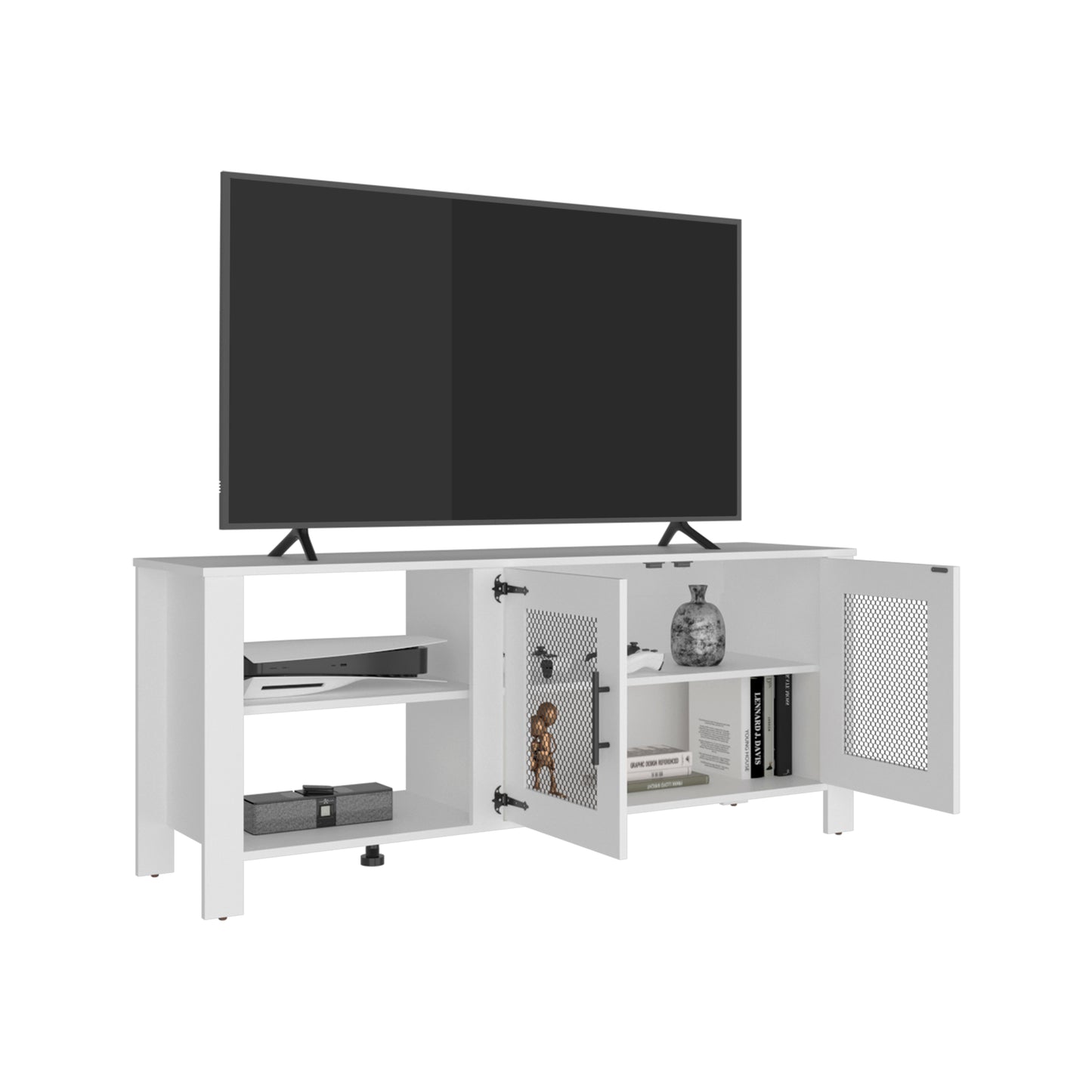 Freedom 65" TV Stand with 5 Open Shelves, 2 Doors, Modern Media Console for Living Room Entertainment Storage