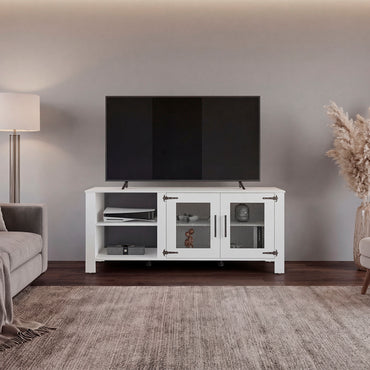 Freedom 65" TV Stand with 5 Open Shelves, 2 Doors, Modern Media Console for Living Room Entertainment Storage