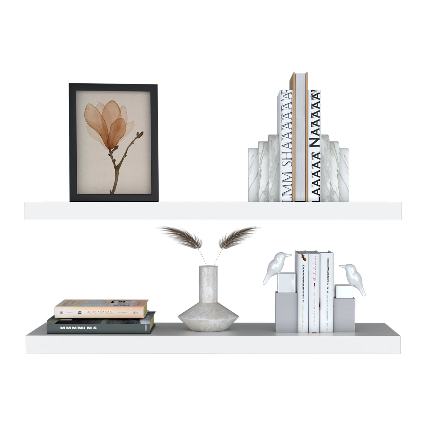 TUHOME Ecco 31.5-Inch Floating Shelves Set of Two with Hidden Brackets, Modern Wall-Mounted Shelves for Bedroom, Bathroom or Living Room Décor, Minimalist Display and Storage Solution for Books, Photos and Accessories