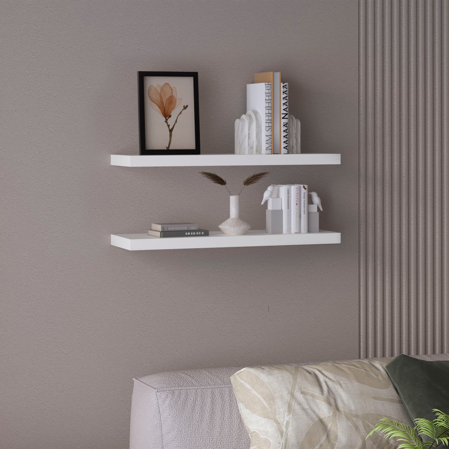 TUHOME Ecco 31.5-Inch Floating Shelves Set of Two with Hidden Brackets, Modern Wall-Mounted Shelves for Bedroom, Bathroom or Living Room Décor, Minimalist Display and Storage Solution for Books, Photos and Accessories