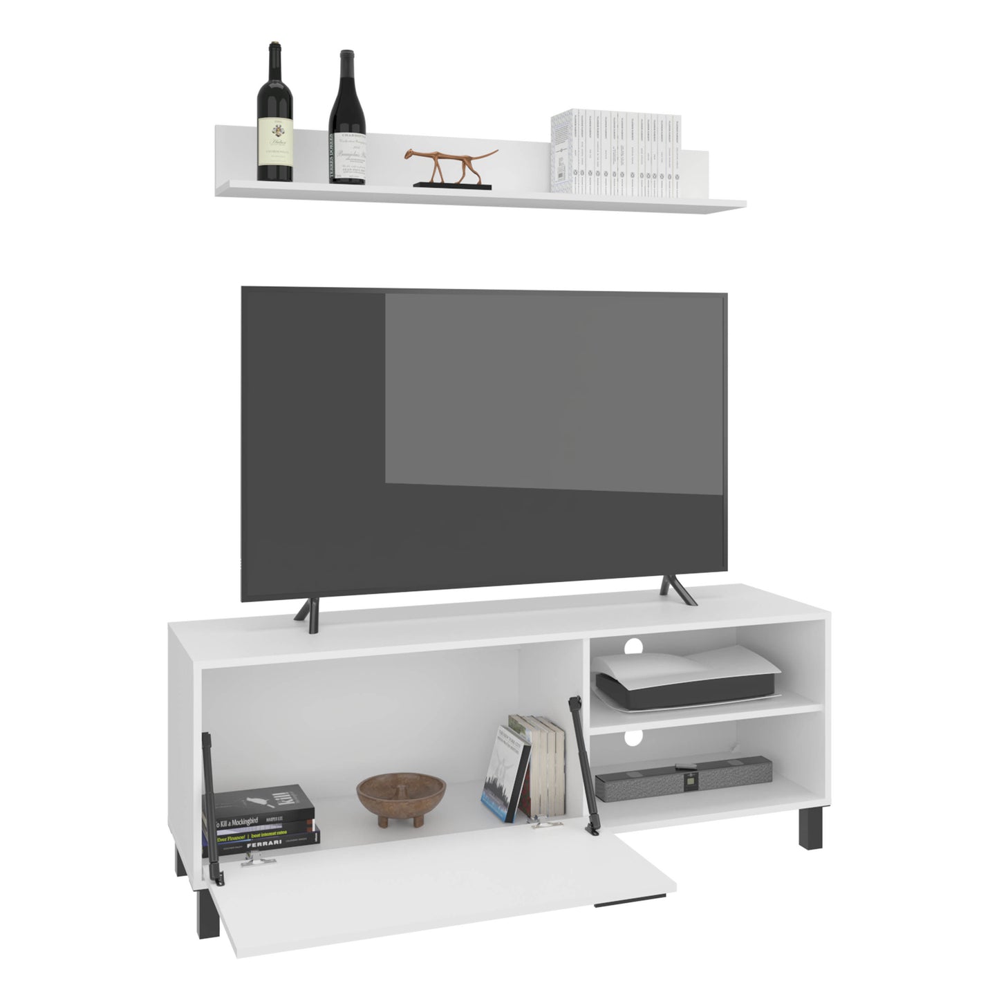 Bryce Tv Stand Two Doors, Open Shelves And Spacious Top Surface, Modern Entertainment Unit