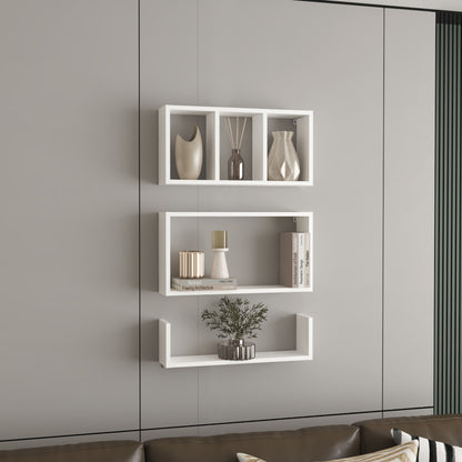 Trego Wall Shelves Set of 3, Modern Floating Shelves for Home Storage and Decoration of Living Rooms, Studios, Office or Bedroom