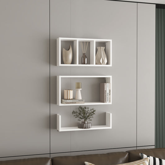 Trego Wall Shelves Set of 3, Modern Floating Shelves for Home Storage and Decoration of Living Rooms, Studios, Office or Bedroom