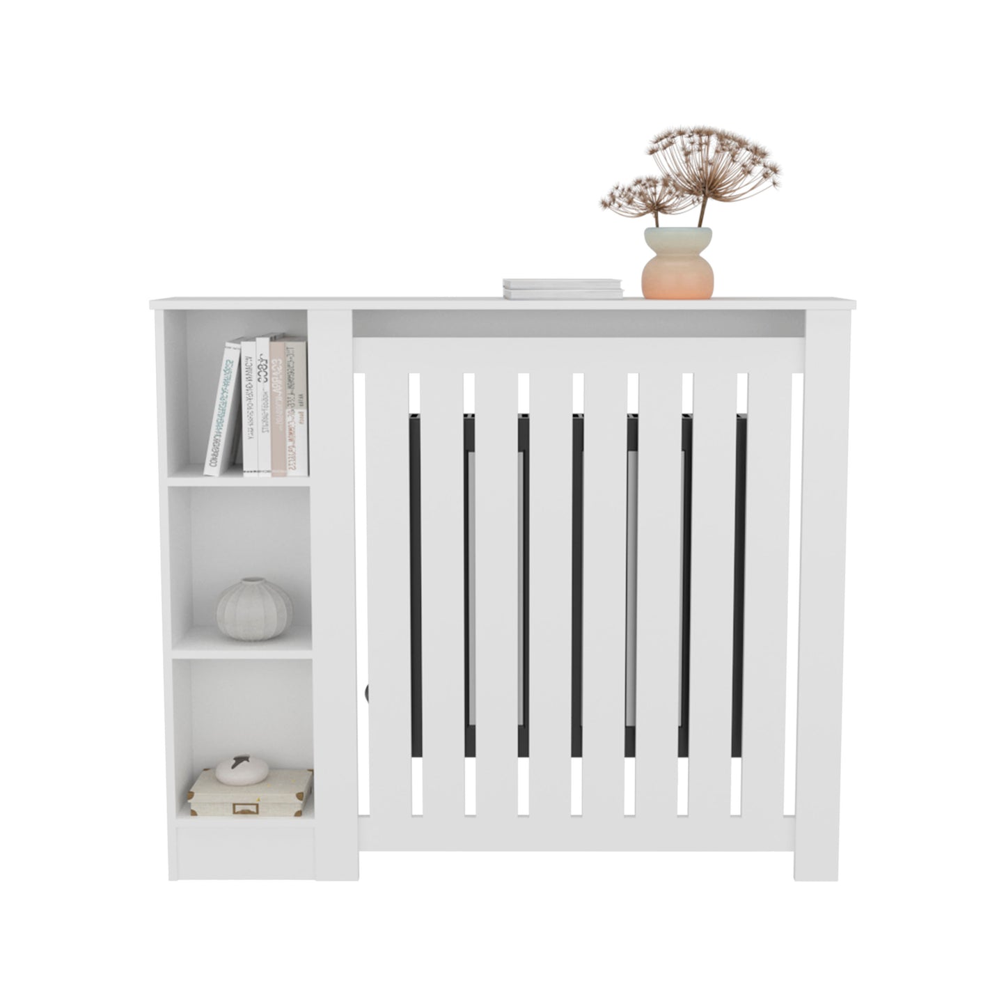 Radiator Cover Cabinet Joseph with Slatted Frame and 3 Shelves, Decorative Heater Cover, Modern Furniture Accent