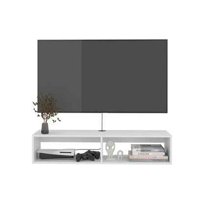 Rockwood Floating TV Stand Wall-Mounted Entertainment Shelf with Wide Top Surface, Dual Open Storage Compartments, Integrated Cable Management System and Modern Space-Saving Design for Living Rooms or Offices