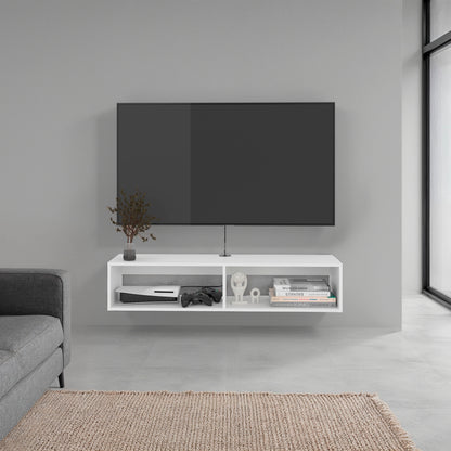 Rockwood Floating TV Stand Wall-Mounted Entertainment Shelf with Wide Top Surface, Dual Open Storage Compartments, Integrated Cable Management System and Modern Space-Saving Design for Living Rooms or Offices