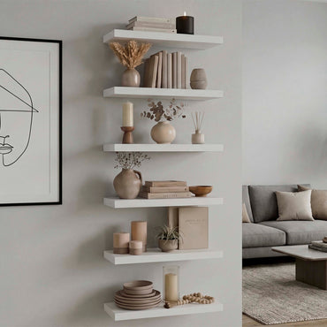 24" x 8" Floating Wall Shelf, Wall-Mounted Display Ledge for - White