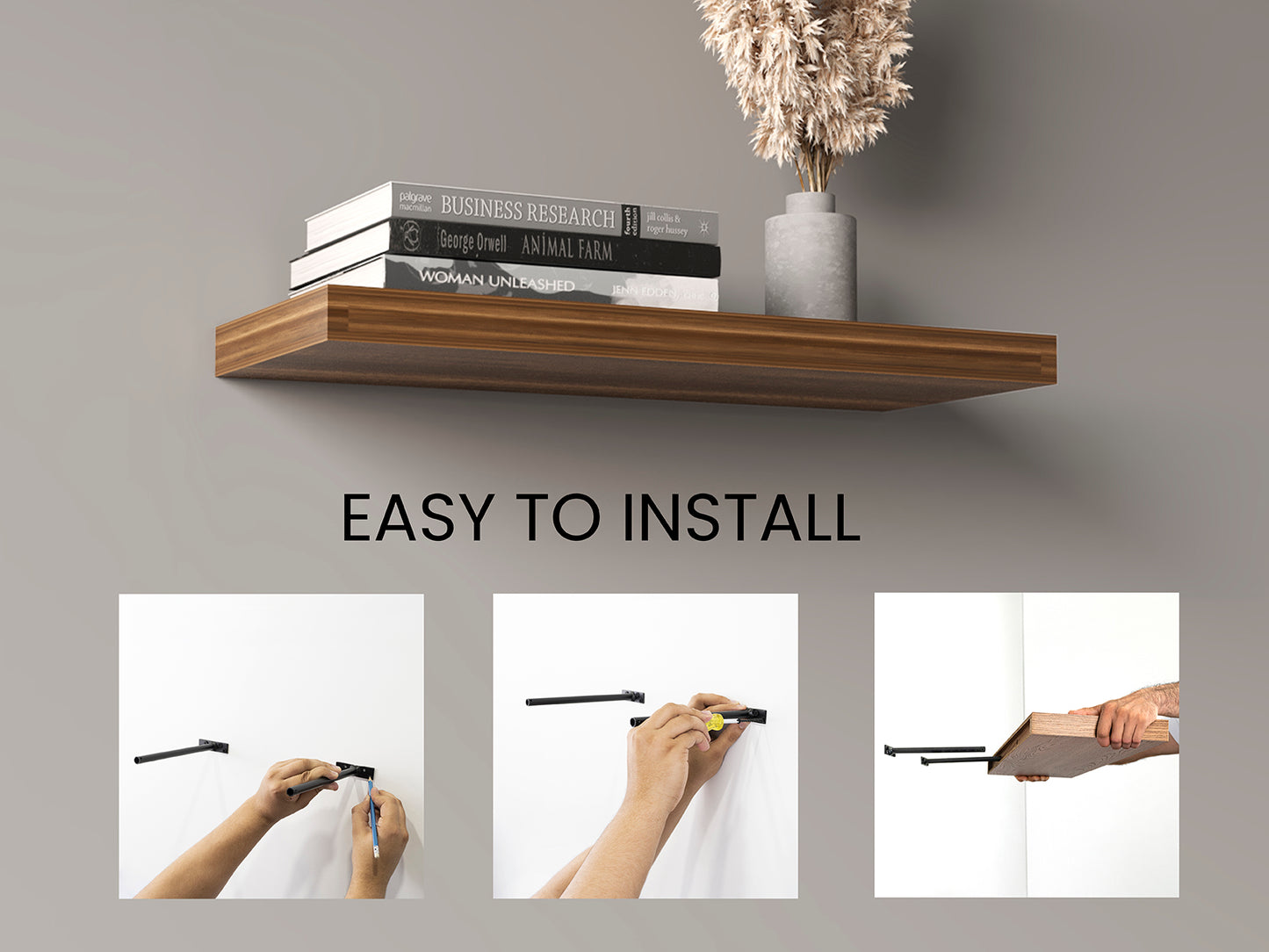TUHOME Ecco 31.5-Inch Floating Shelves Set of Two with Hidden Brackets, Modern Wall-Mounted Shelves for Bedroom, Bathroom or Living Room Décor, Minimalist Display and Storage Solution for Books, Photos and Accessories