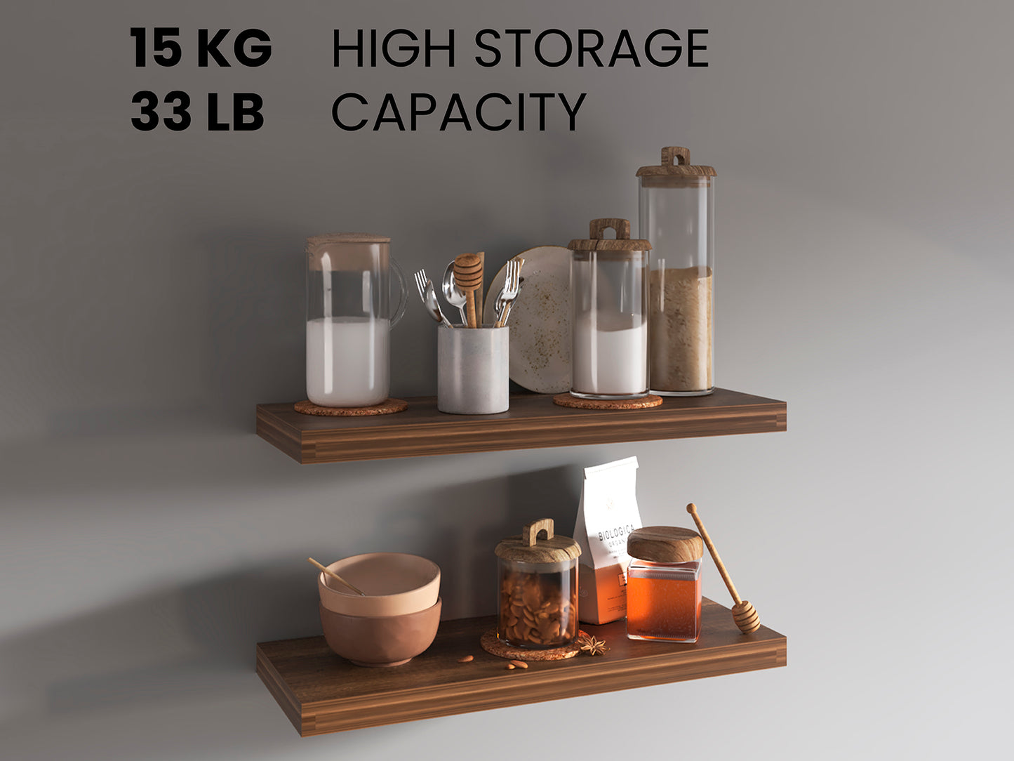 TUHOME Ecco 31.5-Inch Floating Shelves Set of Two with Hidden Brackets, Modern Wall-Mounted Shelves for Bedroom, Bathroom or Living Room Décor, Minimalist Display and Storage Solution for Books, Photos and Accessories