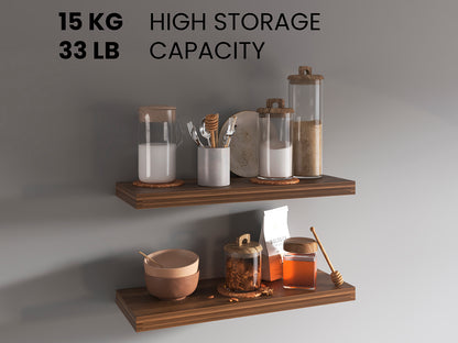 TUHOME Ecco 31.5-Inch Floating Shelves Set of Two with Hidden Brackets, Modern Wall-Mounted Shelves for Bedroom, Bathroom or Living Room Décor, Minimalist Display and Storage Solution for Books, Photos and Accessories