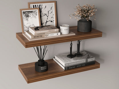 TUHOME Ecco 31.5-Inch Floating Shelves Set of Two with Hidden Brackets, Modern Wall-Mounted Shelves for Bedroom, Bathroom or Living Room Décor, Minimalist Display and Storage Solution for Books, Photos and Accessories