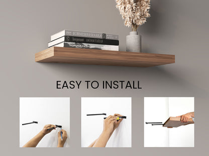 TUHOME Ecco 31.5-Inch Floating Shelves Set of Two with Hidden Brackets, Modern Wall-Mounted Shelves for Bedroom, Bathroom or Living Room Décor, Minimalist Display and Storage Solution for Books, Photos and Accessories