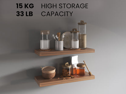 TUHOME Ecco 31.5-Inch Floating Shelves Set of Two with Hidden Brackets, Modern Wall-Mounted Shelves for Bedroom, Bathroom or Living Room Décor, Minimalist Display and Storage Solution for Books, Photos and Accessories