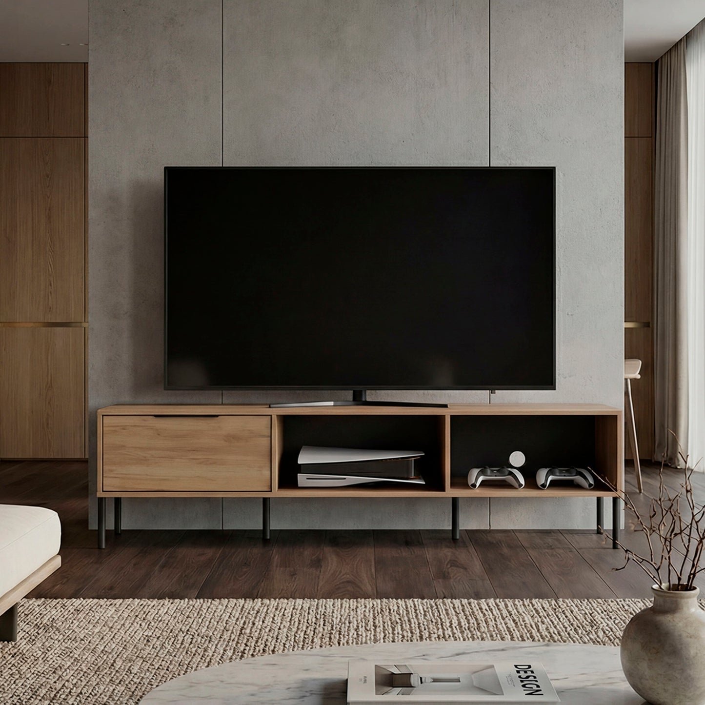 Dorne 80" TV Stand with 4 Open Shelves, 1 Drawer, Modern Media Console for Living Room Entertainment Storage