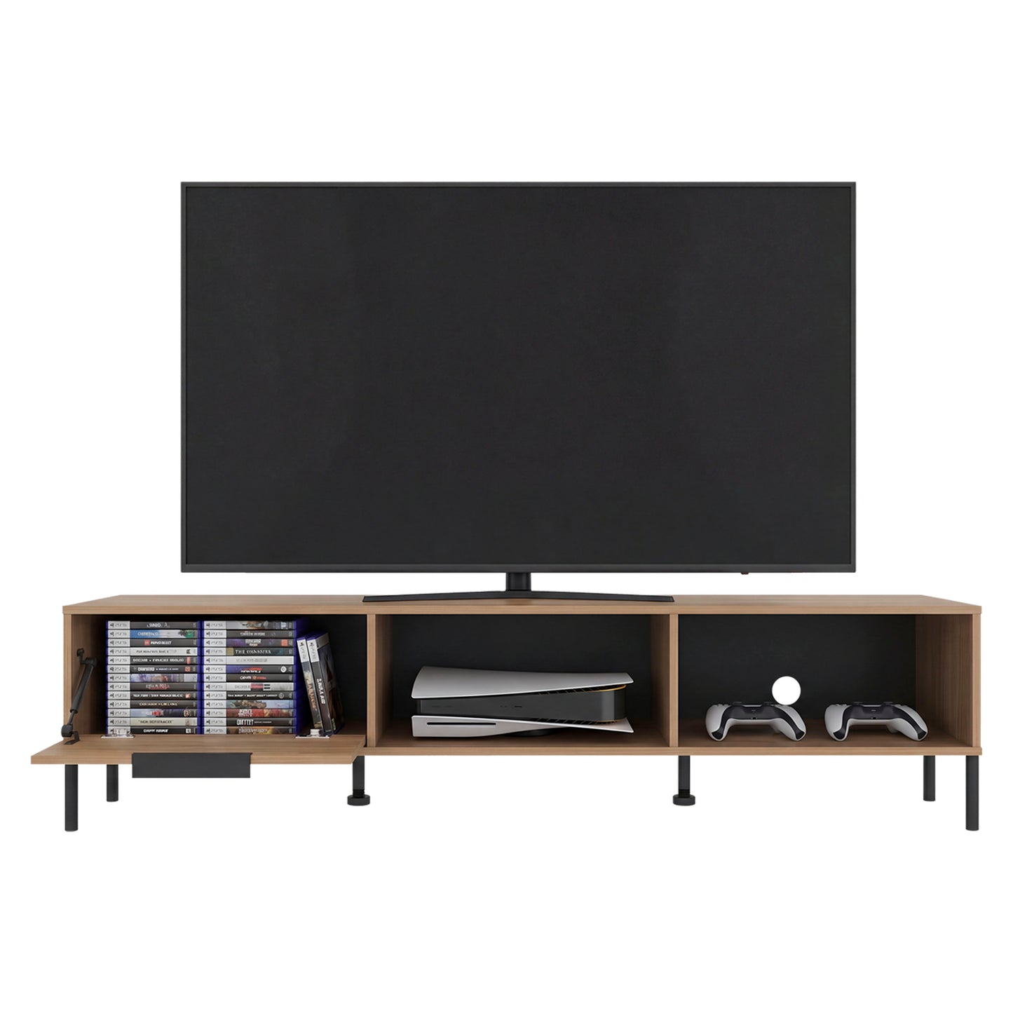 Dorne 80" TV Stand with 4 Open Shelves, 1 Drawer, Modern Media Console for Living Room Entertainment Storage