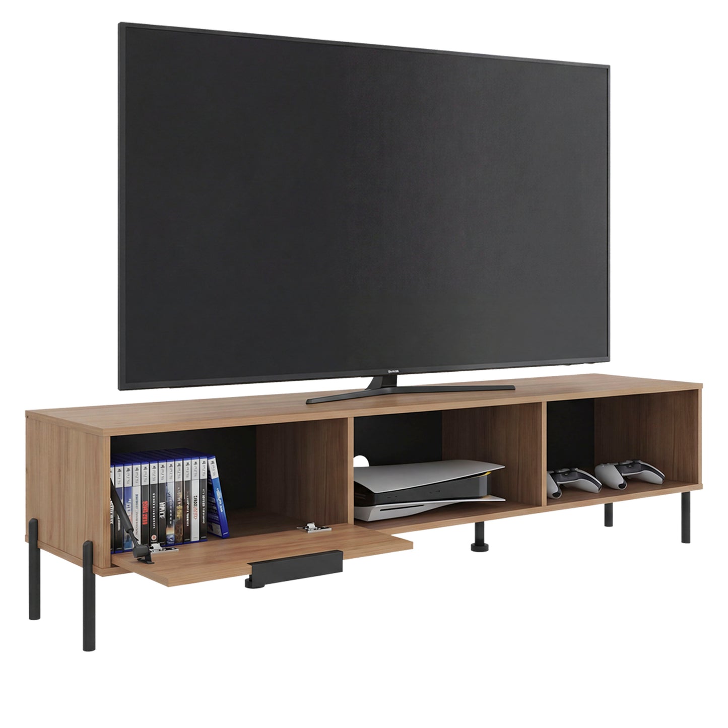 Dorne 80" TV Stand with 4 Open Shelves, 1 Drawer, Modern Media Console for Living Room Entertainment Storage