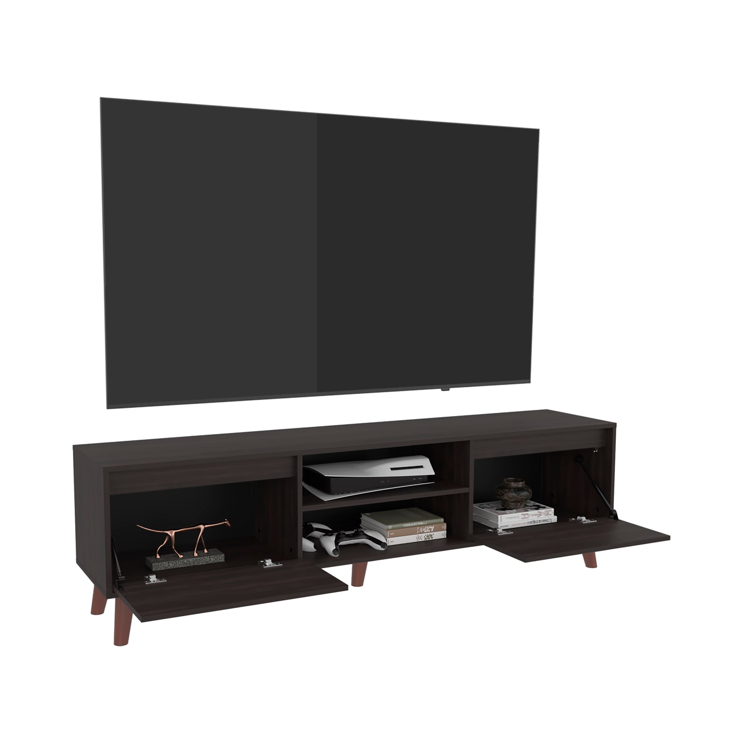Polaris TV Stand with Open Shelves, Two Storage Shelves For Media Storage and Entertainment Console, Perfect for Living Room or Bedroom