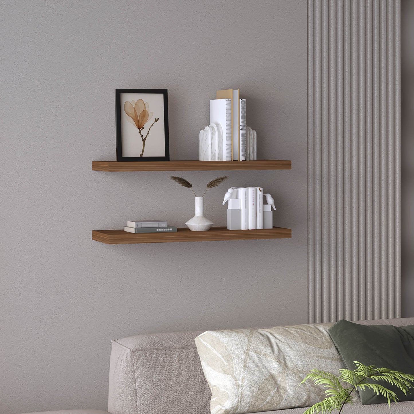 TUHOME Ecco 31.5-Inch Floating Shelves Set of Two with Hidden Brackets, Modern Wall-Mounted Shelves for Bedroom, Bathroom or Living Room Décor, Minimalist Display and Storage Solution for Books, Photos and Accessories