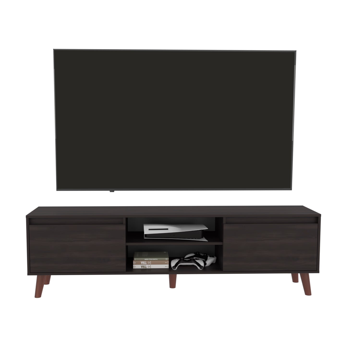 Polaris TV Stand with Open Shelves, Two Storage Shelves For Media Storage and Entertainment Console, Perfect for Living Room or Bedroom