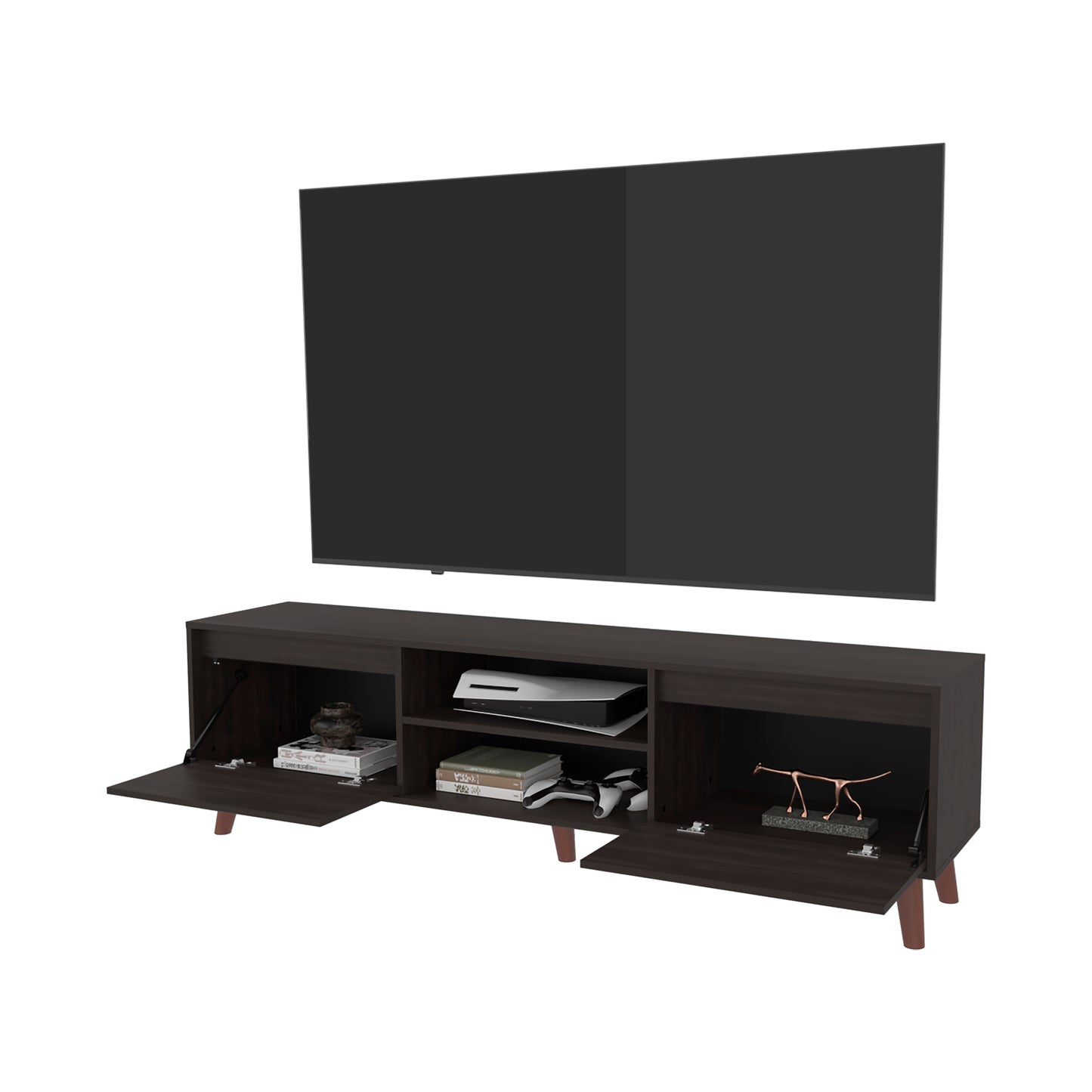 Polaris TV Stand with Open Shelves, Two Storage Shelves For Media Storage and Entertainment Console, Perfect for Living Room or Bedroom
