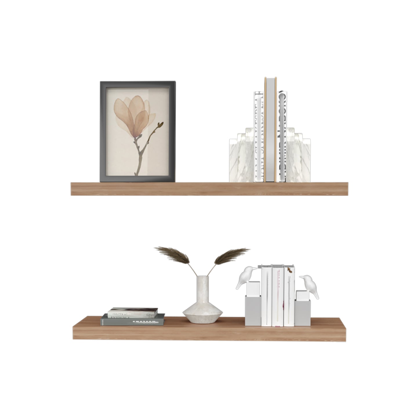 TUHOME Ecco 31.5-Inch Floating Shelves Set of Two with Hidden Brackets, Modern Wall-Mounted Shelves for Bedroom, Bathroom or Living Room Décor, Minimalist Display and Storage Solution for Books, Photos and Accessories