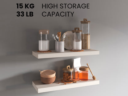 TUHOME Ecco 31.5-Inch Floating Shelves Set of Two with Hidden Brackets, Modern Wall-Mounted Shelves for Bedroom, Bathroom or Living Room Décor, Minimalist Display and Storage Solution for Books, Photos and Accessories