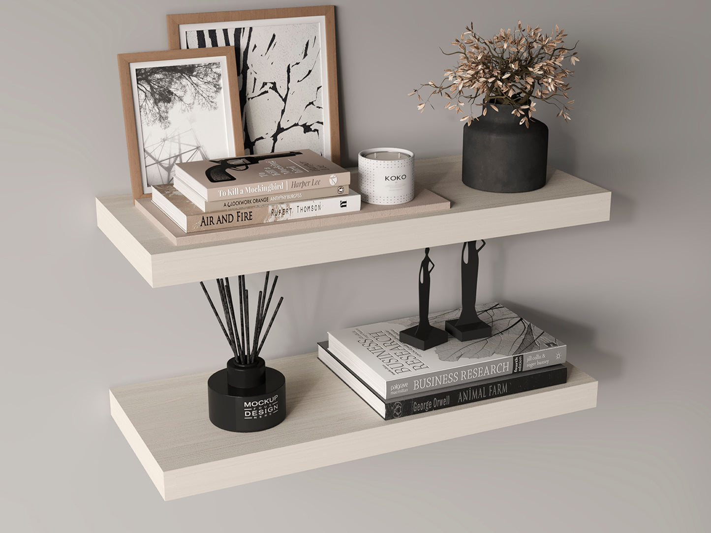 TUHOME Ecco 31.5-Inch Floating Shelves Set of Two with Hidden Brackets, Modern Wall-Mounted Shelves for Bedroom, Bathroom or Living Room Décor, Minimalist Display and Storage Solution for Books, Photos and Accessories