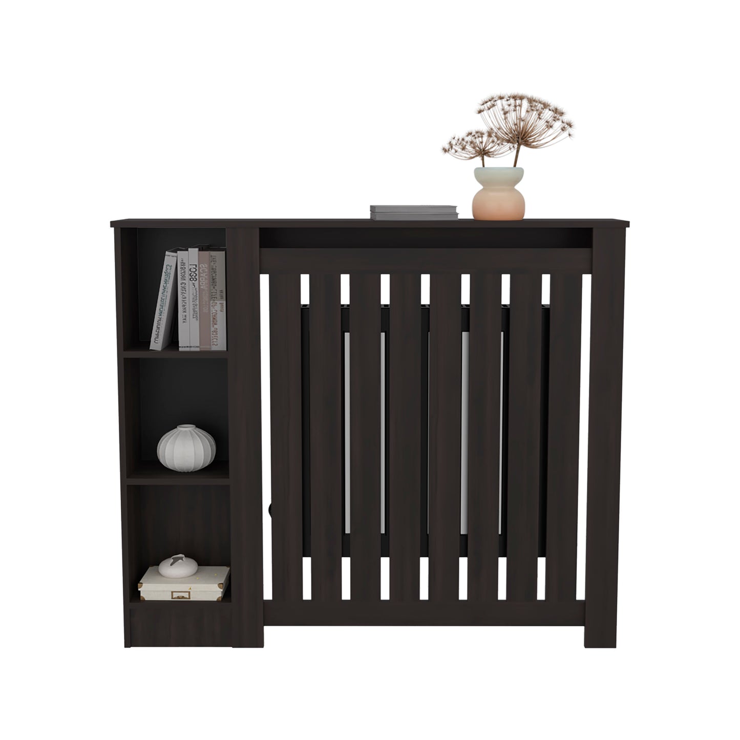 Radiator Cover Cabinet Joseph with Slatted Frame and 3 Shelves, Decorative Heater Cover, Modern Furniture Accent