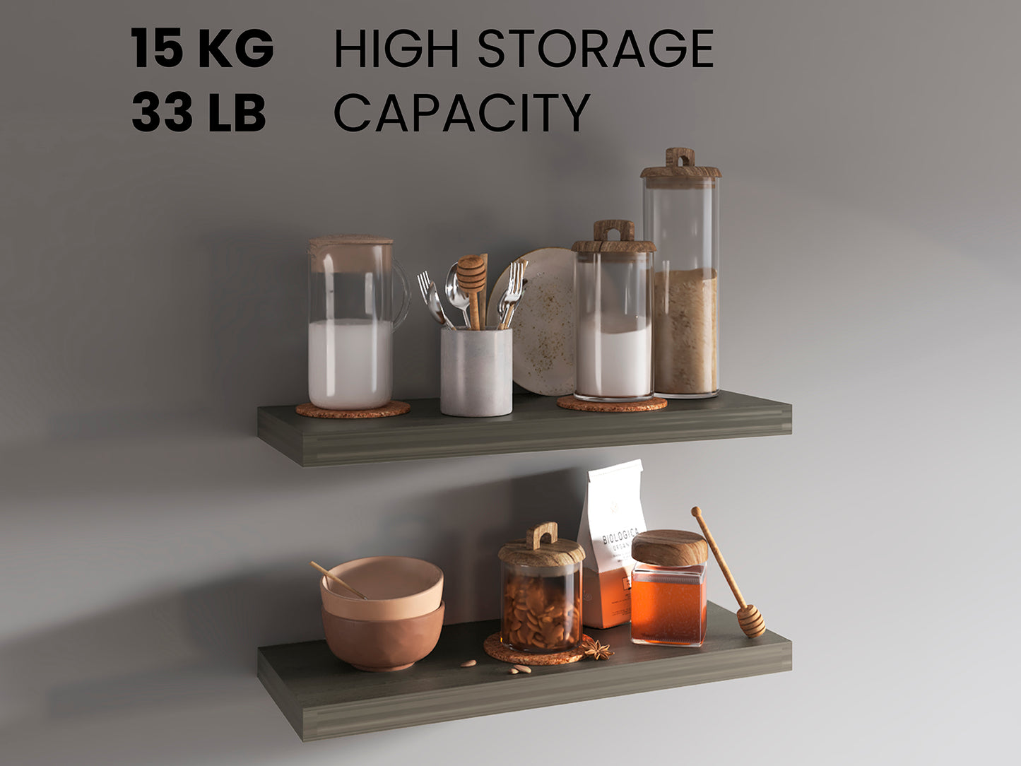TUHOME Ecco 31.5-Inch Floating Shelves Set of Two with Hidden Brackets, Modern Wall-Mounted Shelves for Bedroom, Bathroom or Living Room Décor, Minimalist Display and Storage Solution for Books, Photos and Accessories