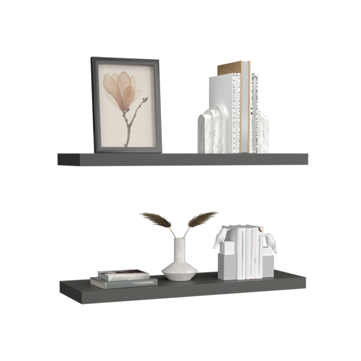 TUHOME Ecco 31.5-Inch Floating Shelves Set of Two with Hidden Brackets, Modern Wall-Mounted Shelves for Bedroom, Bathroom or Living Room Décor, Minimalist Display and Storage Solution for Books, Photos and Accessories
