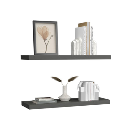 TUHOME Ecco 31.5-Inch Floating Shelves Set of Two with Hidden Brackets, Modern Wall-Mounted Shelves for Bedroom, Bathroom or Living Room Décor, Minimalist Display and Storage Solution for Books, Photos and Accessories