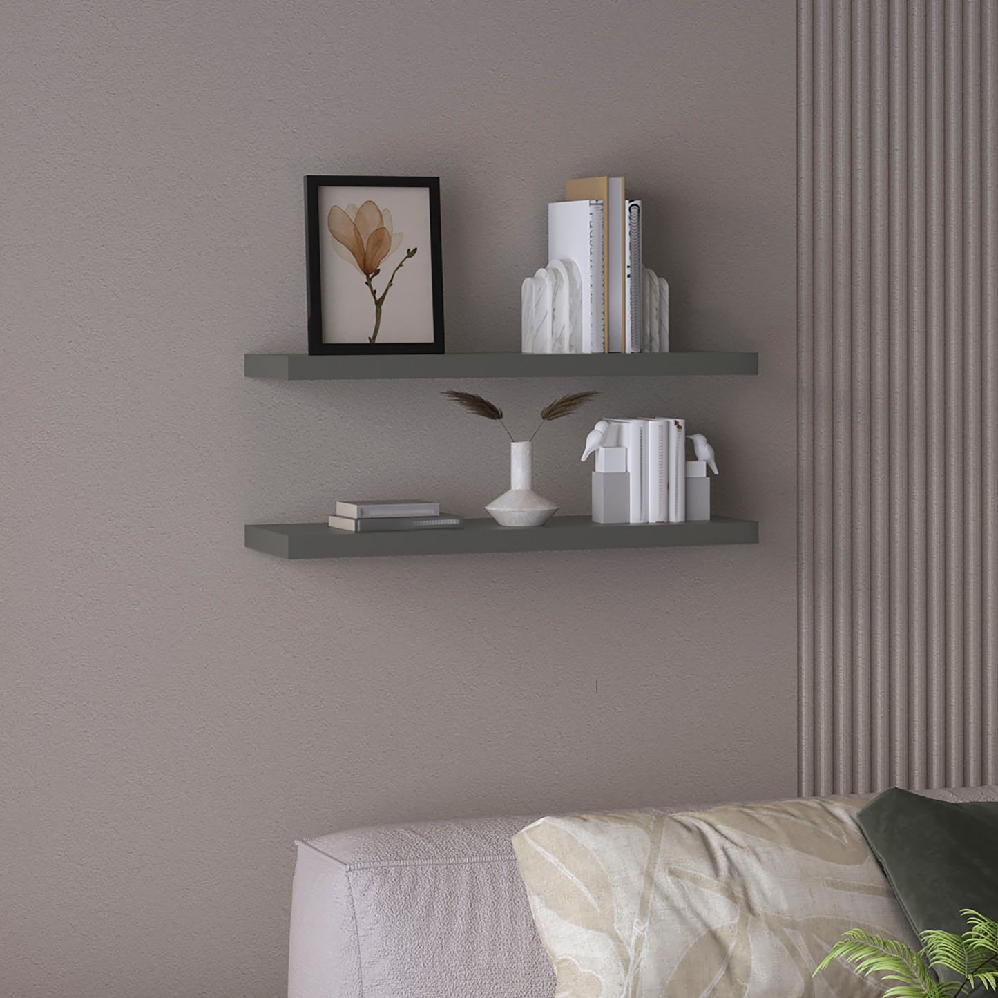 TUHOME Ecco 31.5-Inch Floating Shelves Set of Two with Hidden Brackets, Modern Wall-Mounted Shelves for Bedroom, Bathroom or Living Room Décor, Minimalist Display and Storage Solution for Books, Photos and Accessories
