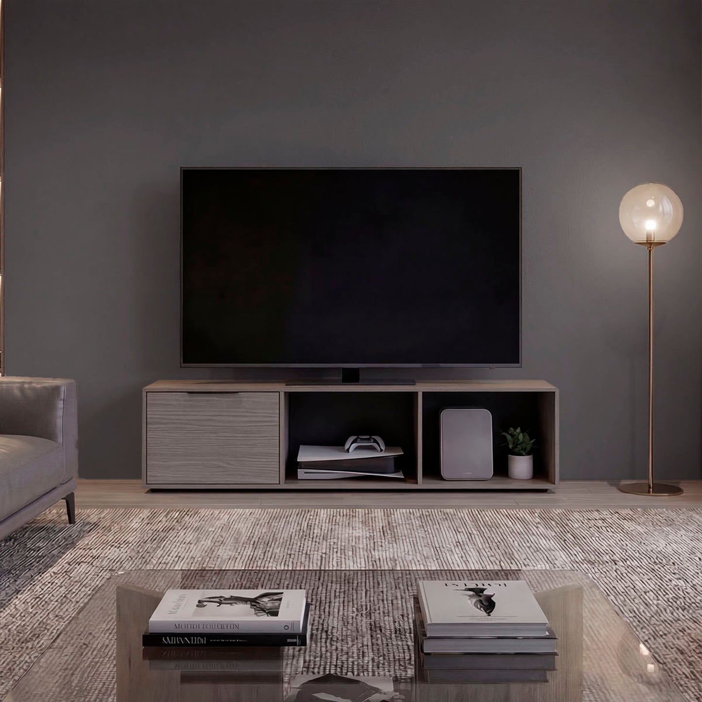 Dorne 65" TV Stand with 4 Open Shelves, 1 Drawer, Modern Media Console for Living Room Entertainment Storage