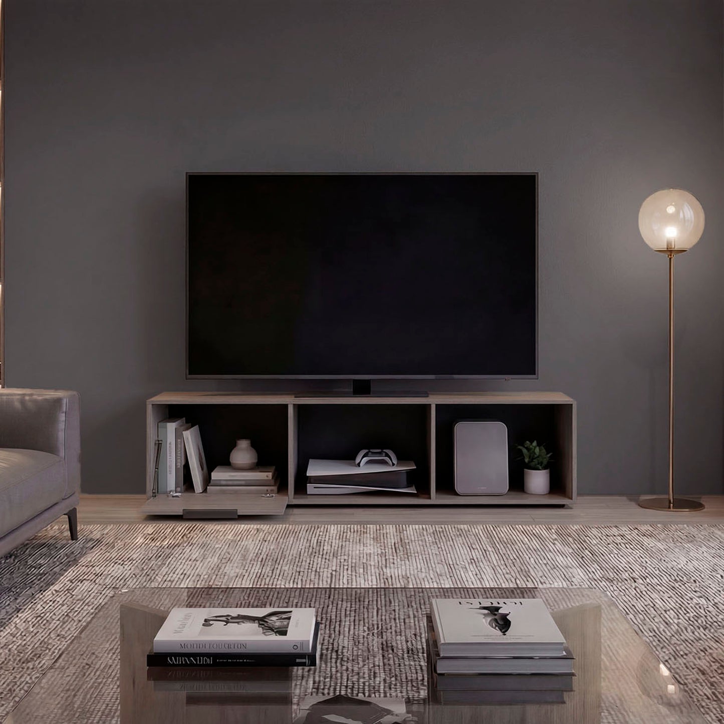 Dorne 65" TV Stand with 4 Open Shelves, 1 Drawer, Modern Media Console for Living Room Entertainment Storage