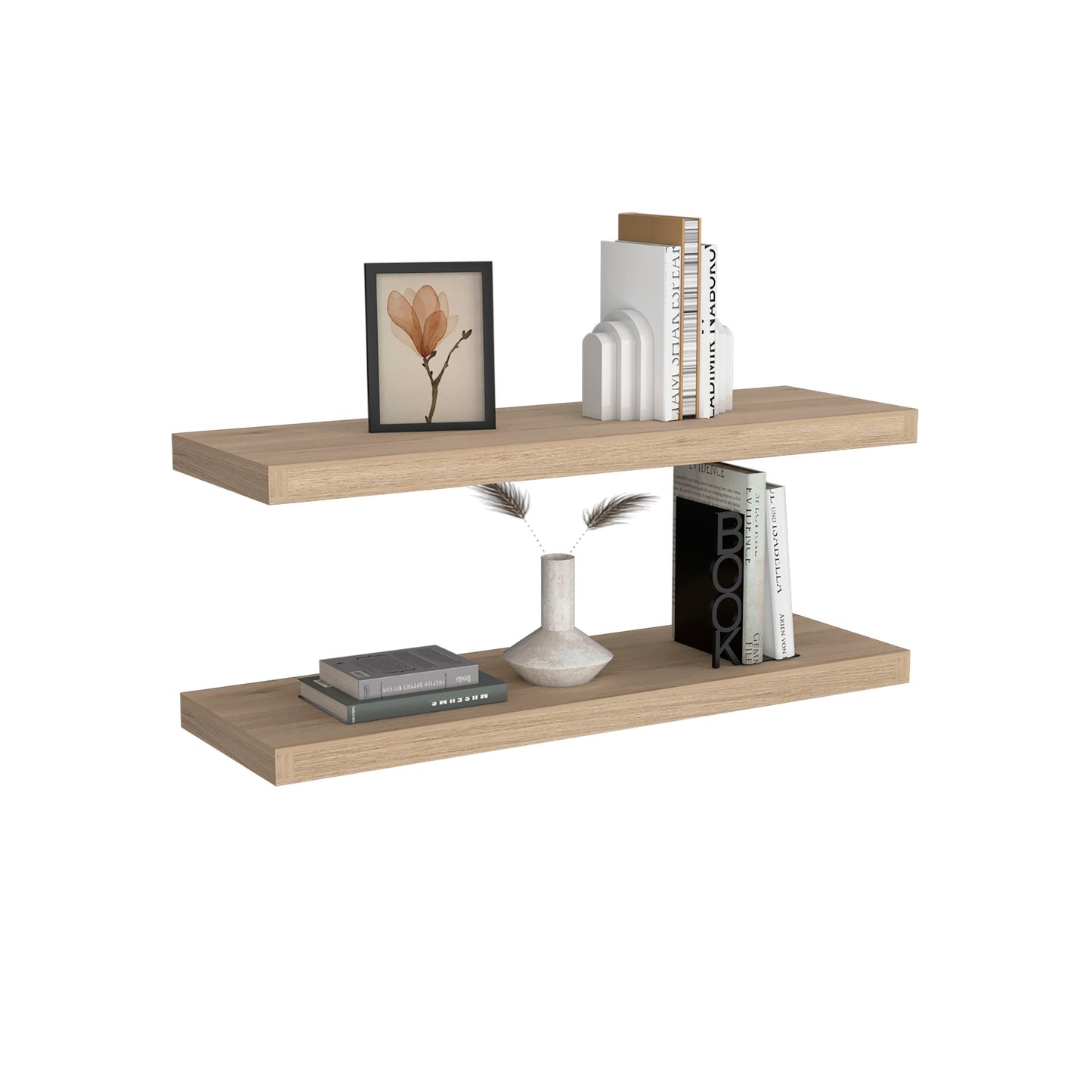 TUHOME Ecco 31.5-Inch Floating Shelves Set of Two with Hidden Brackets, Modern Wall-Mounted Shelves for Bedroom, Bathroom or Living Room Décor, Minimalist Display and Storage Solution for Books, Photos and Accessories