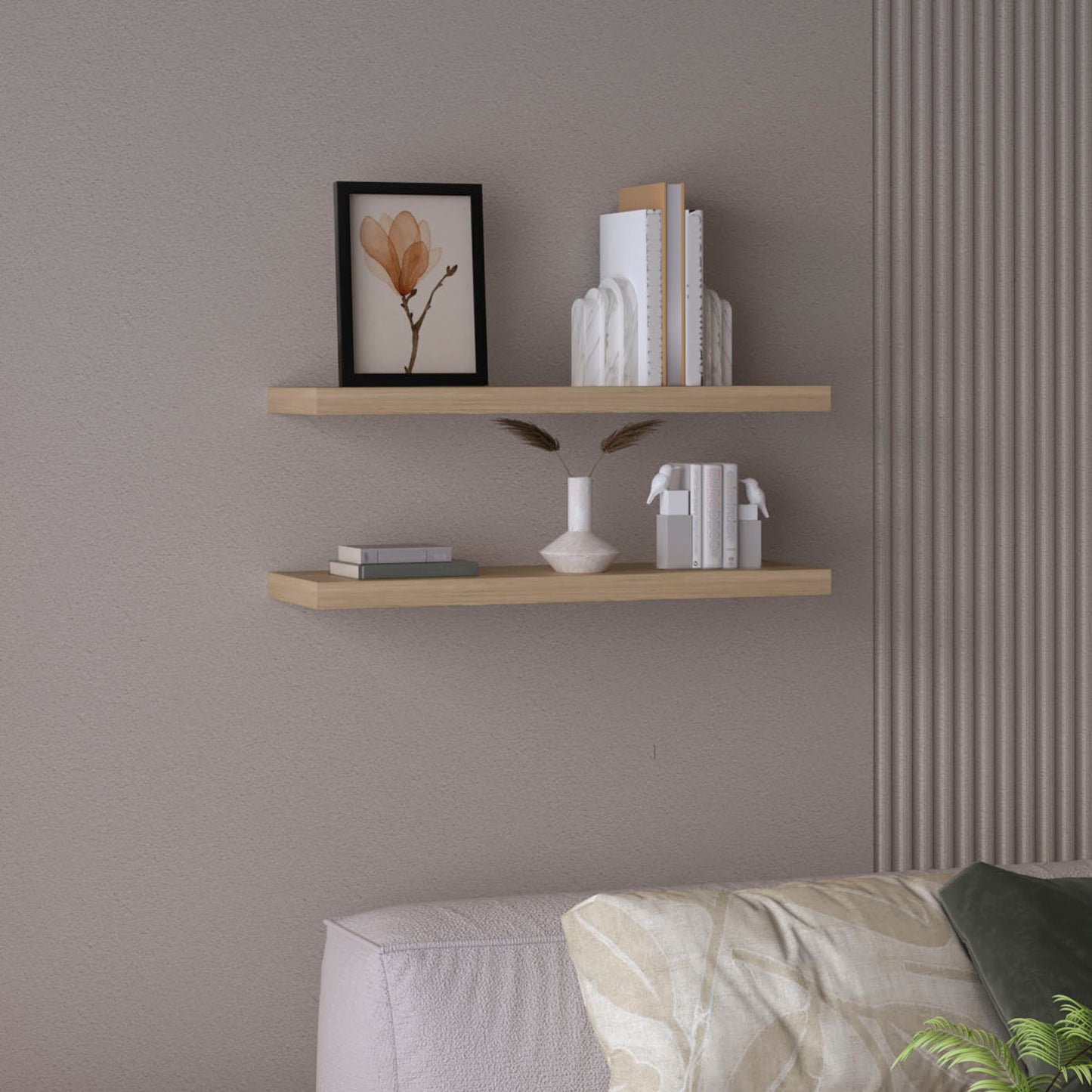 TUHOME Ecco 31.5-Inch Floating Shelves Set of Two with Hidden Brackets, Modern Wall-Mounted Shelves for Bedroom, Bathroom or Living Room Décor, Minimalist Display and Storage Solution for Books, Photos and Accessories