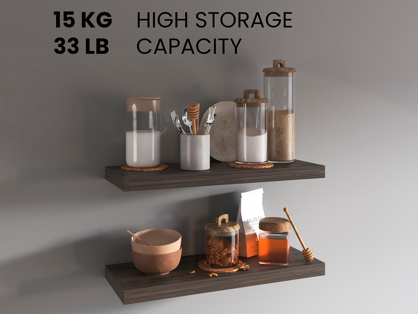 TUHOME Ecco 31.5-Inch Floating Shelves Set of Two with Hidden Brackets, Modern Wall-Mounted Shelves for Bedroom, Bathroom or Living Room Décor, Minimalist Display and Storage Solution for Books, Photos and Accessories
