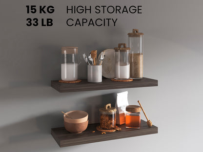 TUHOME Ecco 31.5-Inch Floating Shelves Set of Two with Hidden Brackets, Modern Wall-Mounted Shelves for Bedroom, Bathroom or Living Room Décor, Minimalist Display and Storage Solution for Books, Photos and Accessories