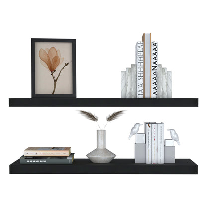TUHOME Ecco 31.5-Inch Floating Shelves Set of Two with Hidden Brackets, Modern Wall-Mounted Shelves for Bedroom, Bathroom or Living Room Décor, Minimalist Display and Storage Solution for Books, Photos and Accessories