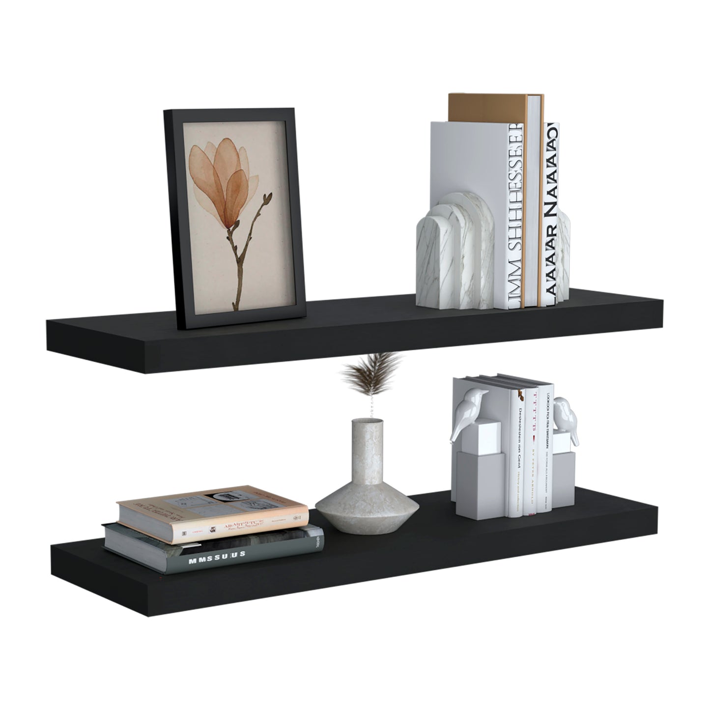 TUHOME Ecco 31.5-Inch Floating Shelves Set of Two with Hidden Brackets, Modern Wall-Mounted Shelves for Bedroom, Bathroom or Living Room Décor, Minimalist Display and Storage Solution for Books, Photos and Accessories