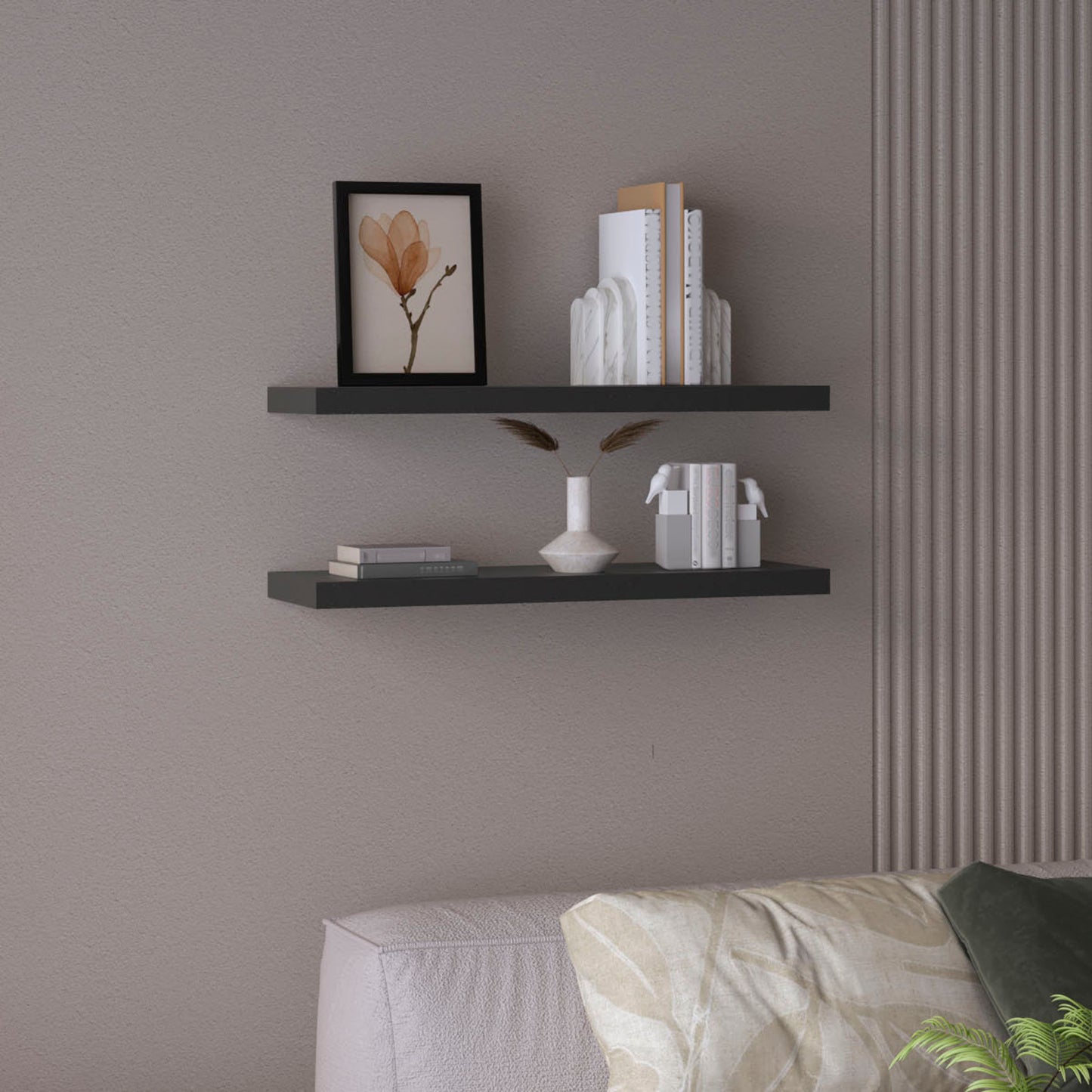 TUHOME Ecco 31.5-Inch Floating Shelves Set of Two with Hidden Brackets, Modern Wall-Mounted Shelves for Bedroom, Bathroom or Living Room Décor, Minimalist Display and Storage Solution for Books, Photos and Accessories
