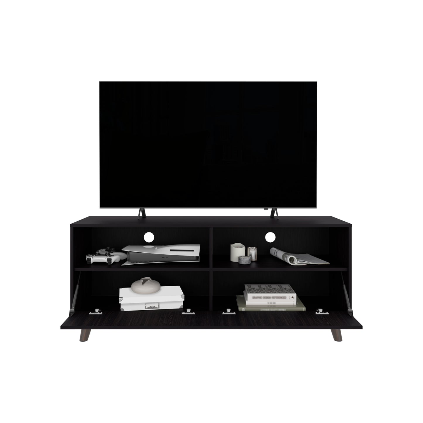 Patrick Tv Stand With Two Doors And Open Storage Shelves, Modern Entertainment Center