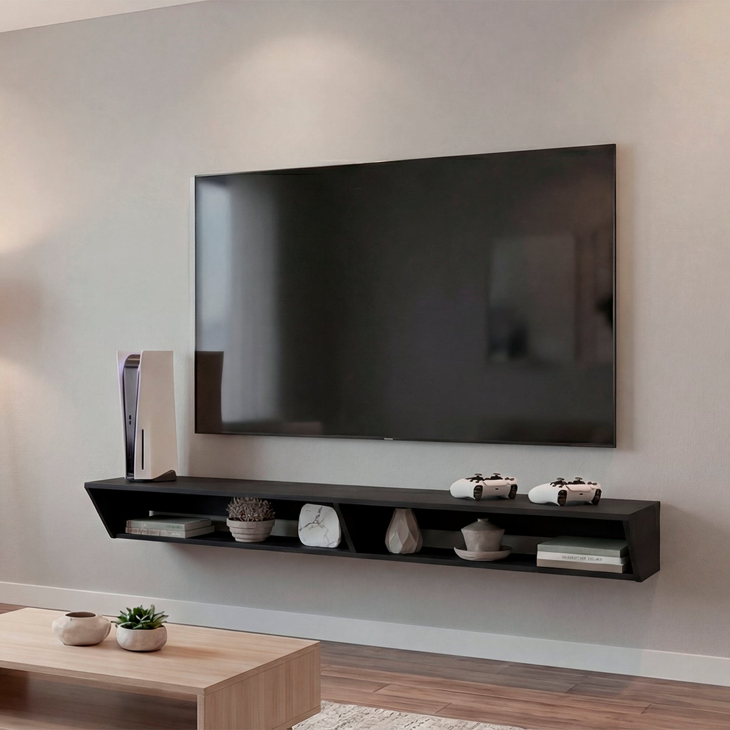 Russel 65" TV Stand with 3 Open Shelves, Modern Media Console for Living Room Entertainment Storage