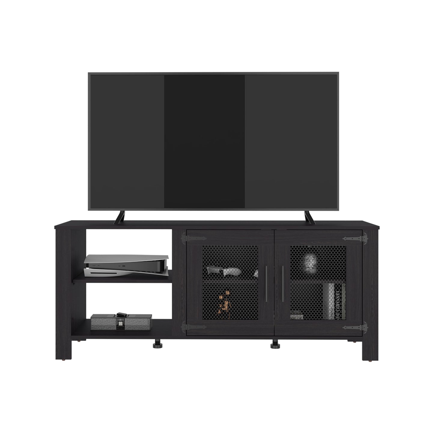 Freedom 65" TV Stand with 5 Open Shelves, 2 Doors, Modern Media Console for Living Room Entertainment Storage