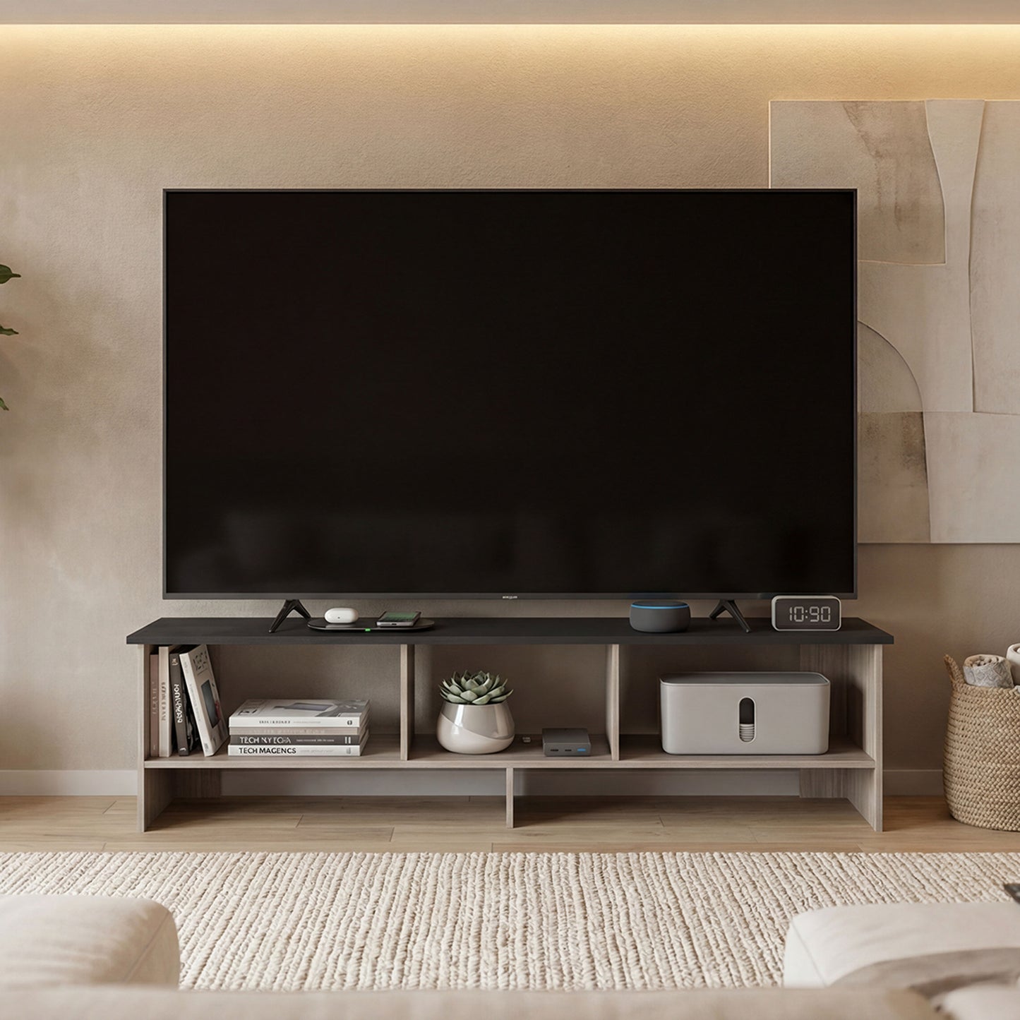 Belga 65" TV Stand with 4 Open Shelves, Modern Media Console for Living Room Entertainment Storage