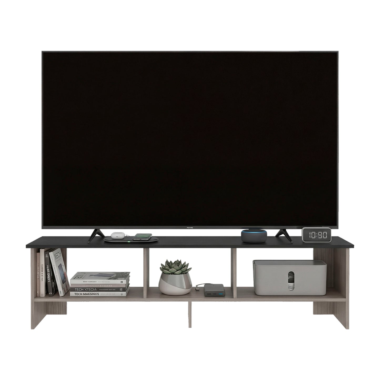 Belga 65" TV Stand with 4 Open Shelves, Modern Media Console for Living Room Entertainment Storage