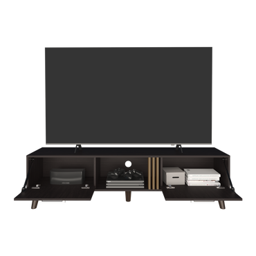 Vance 63" Wide Tv Stand  with Two pull down Cabinets, Two Shelves, Cable Management , Living Room, Tv Room Black Wengue - Light Oak