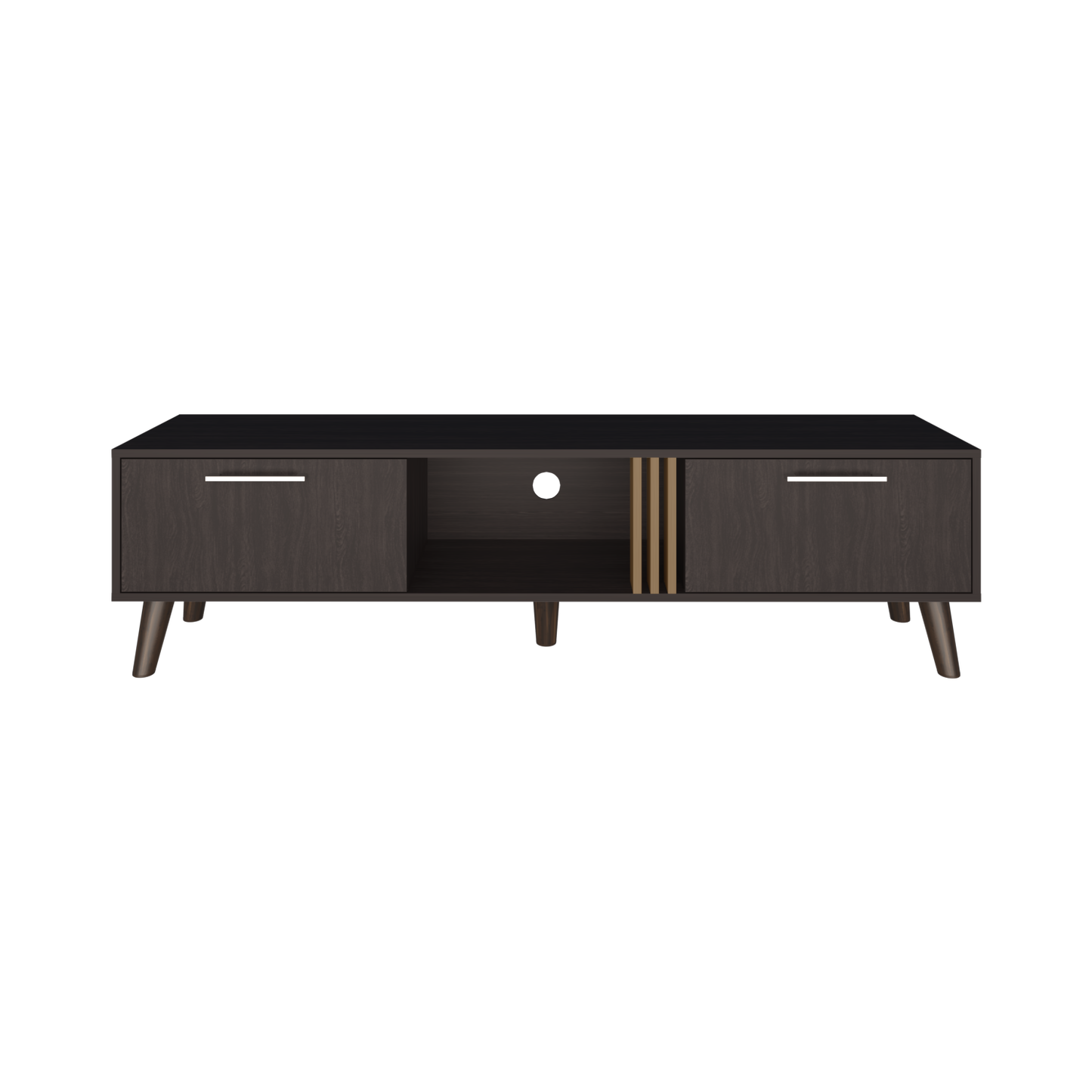 Vance 63" Wide Tv Stand  with Two pull down Cabinets, Two Shelves, Cable Management , Living Room, Tv Room Black Wengue - Light Oak