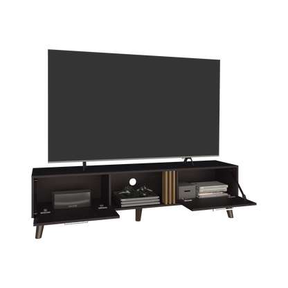 Vance 63" Wide Tv Stand  with Two pull down Cabinets, Two Shelves, Cable Management , Living Room, Tv Room Black Wengue - Light Oak